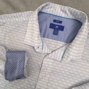 Egara Men's Long Sleeve Button Front Shirt Size XXL Slim Blue/White Flip Cuffs‎
